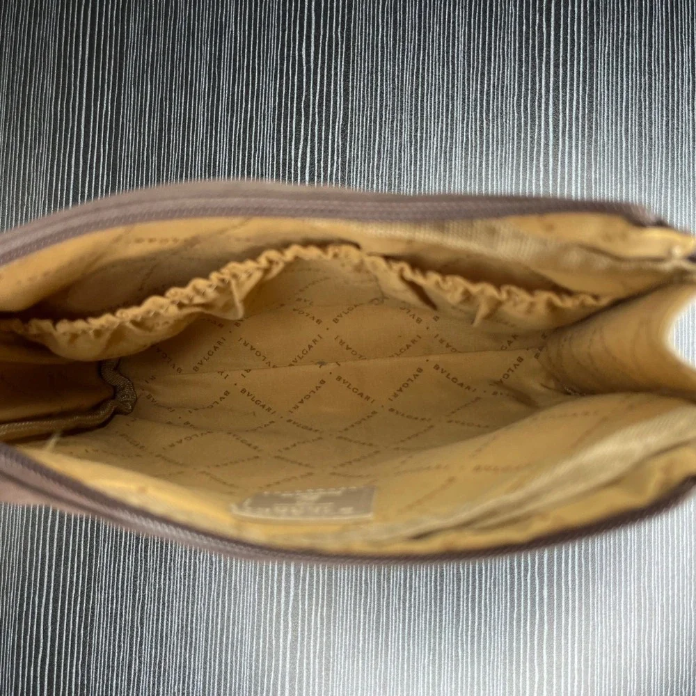 Bvlgari Toiletry Bag Emirates Pouch Brown Canvas Travel Case Gold Logo Organizer